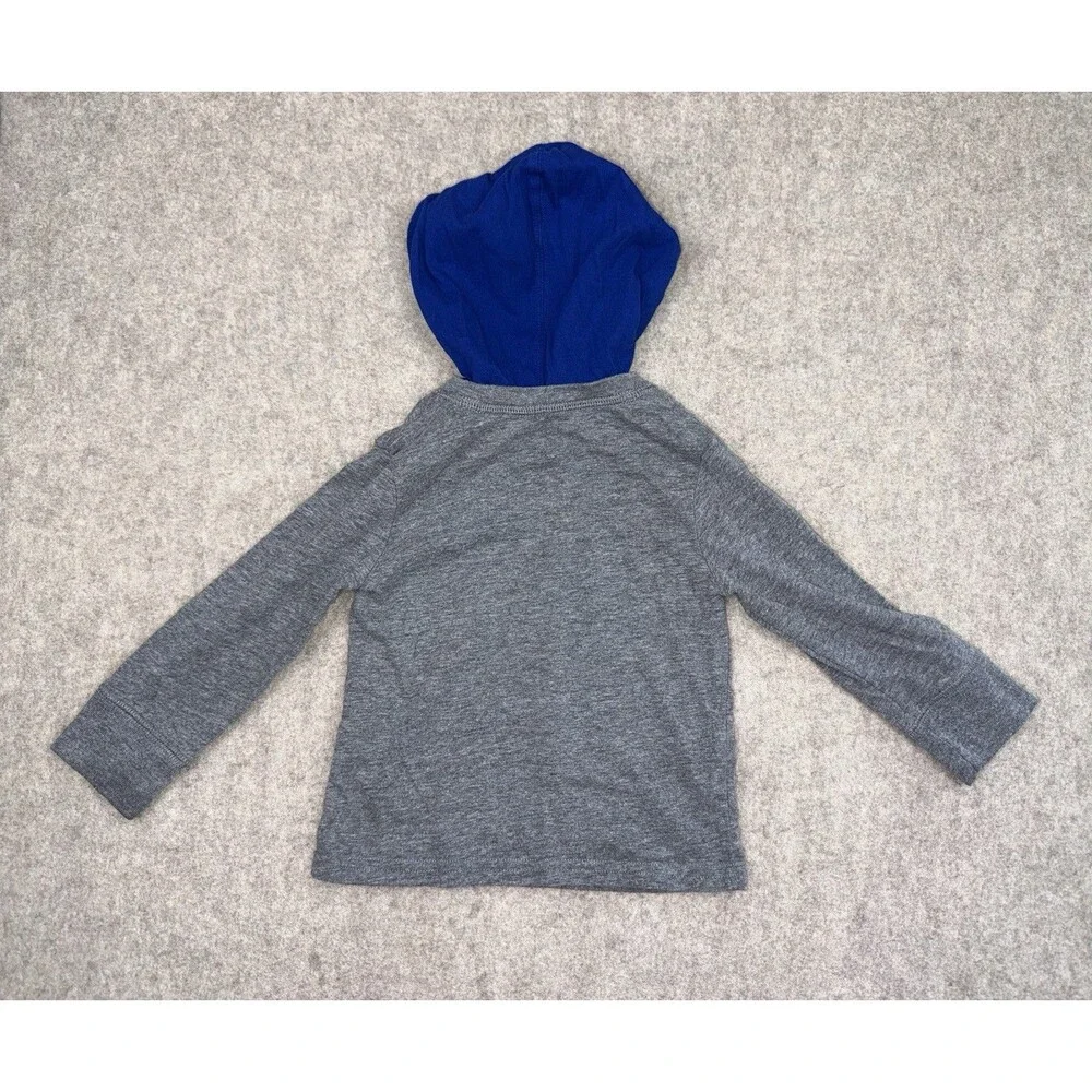 The Children's Place Boys 12-18M Gray Blue Long Sleeve Dino Graphic Hooded Shirt